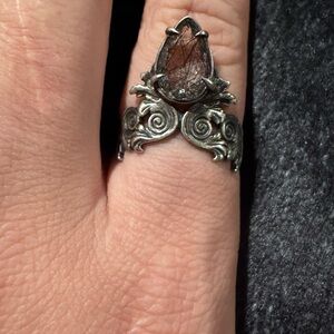 Blood milk jewels zephyr ring with rutile Elegant Silver Statement Ring